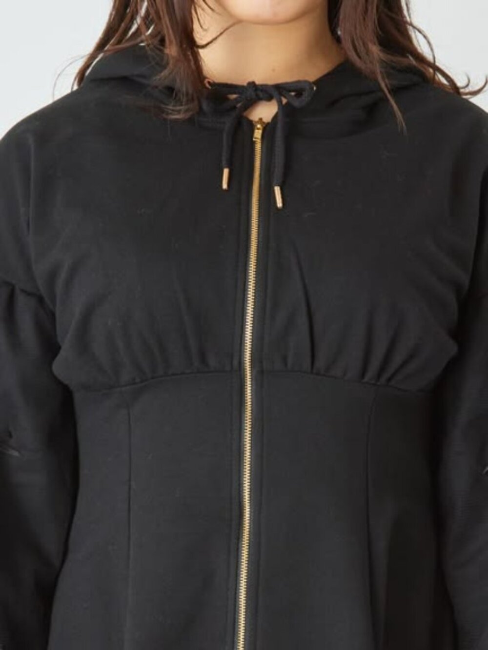 ANK ROUGE jirai kei black tulle-sleeved one piece hoodie dress w/bow details - Picture 2 of 8